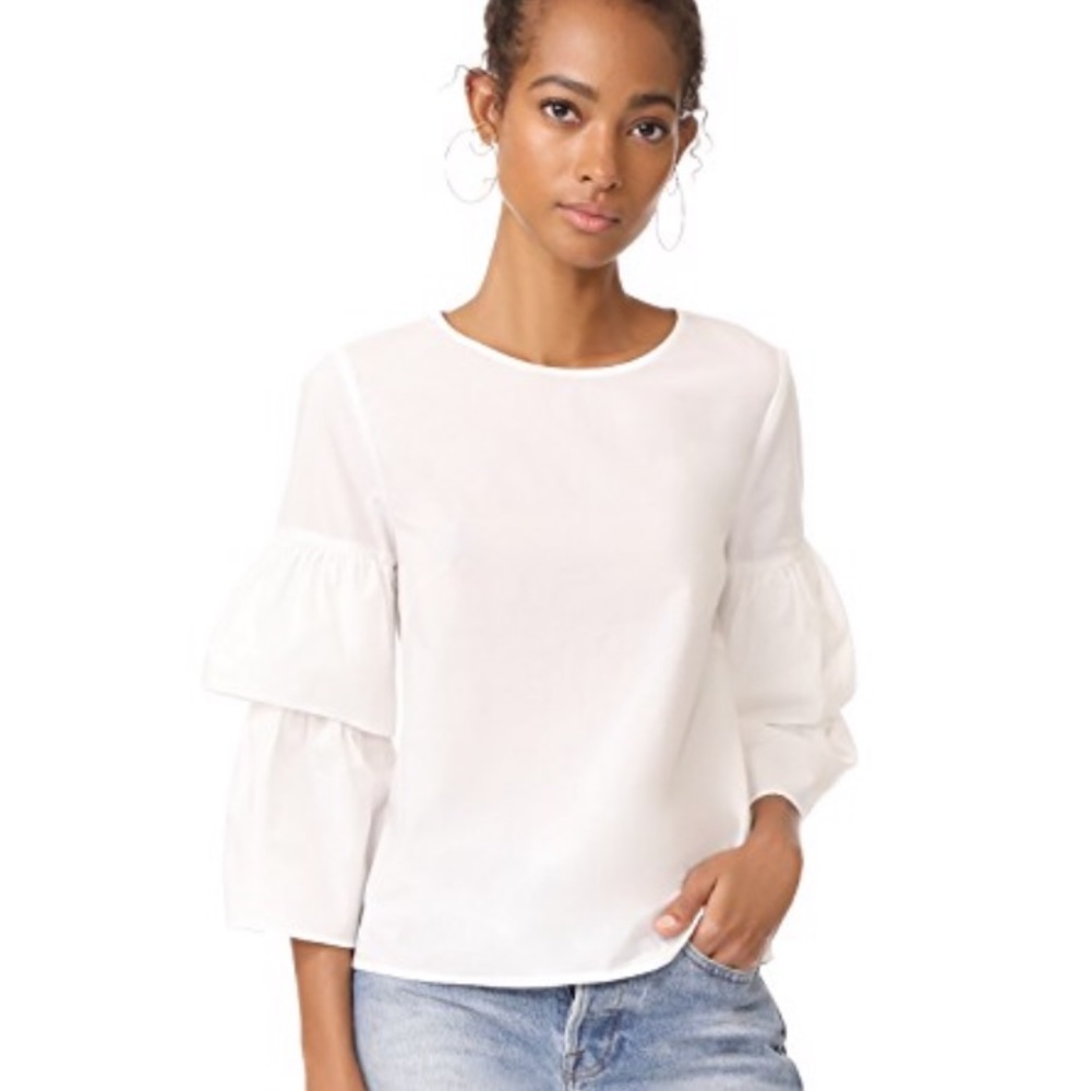 Madewell White Poplin Tiered Sleeve Blouse